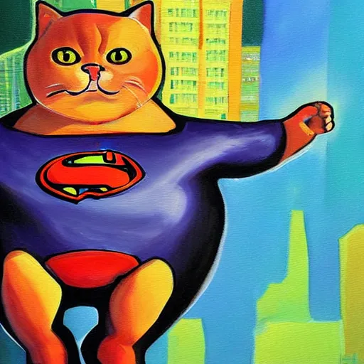 Prompt: fat cat superhero, detailed painting