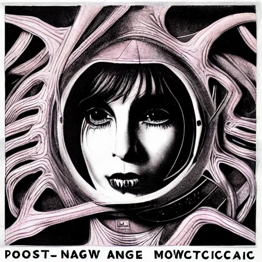 Image similar to post - punk new age album cover, psychedelic, black white pink, magic, giger h. r.