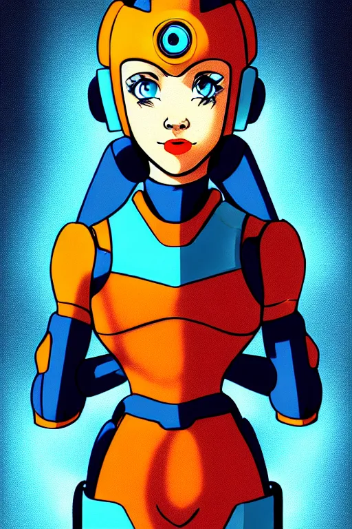 Prompt: Futuristic beautiful female megaman portrait by solarpunk and cyberpunk