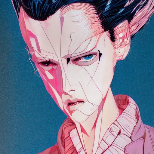 Image similar to prompt : fashion tv character portrait soft light painted by james jean and katsuhiro otomo and erik jones, inspired by akira anime, smooth face feature, intricate oil painting, high detail illustration, sharp high detail, manga and anime 1 9 9 9