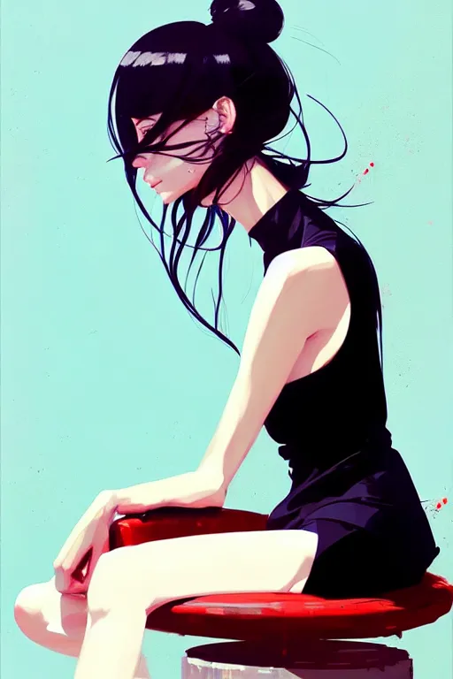 Image similar to a ultradetailed beautiful portrait panting of a stylish woman sitting on a chair, by conrad roset, greg rutkowski and makoto shinkai, trending on artstation