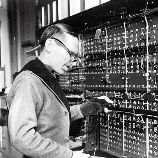 Prompt: inside the workshop with alan turing cracking the enigma