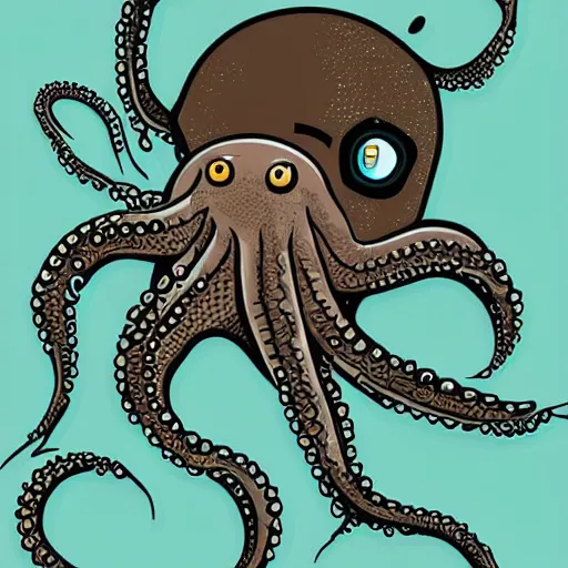 Image similar to sticker of an octopus shark cyborg hybrid, digital art