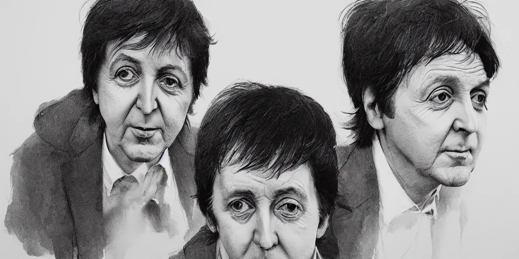 Image similar to Paul McCartney portrait, kim jung gi style, Greg Rutkowski, Zabrocki, Karlkka, Jayison Devadas, trending on Artstation, 8K, ultra wide angle, zenith view, pincushion lens effect