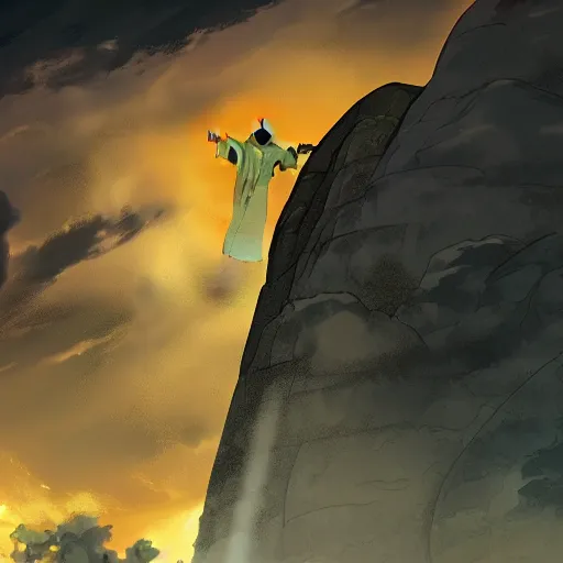 Image similar to Christ the Redeemer smiling, animation, anime, cartoon, concept art