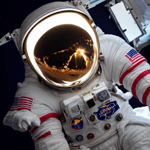 Prompt: photograph of an astronaut in space, singular light source from below, earth only visible below, full body photo, 8 k