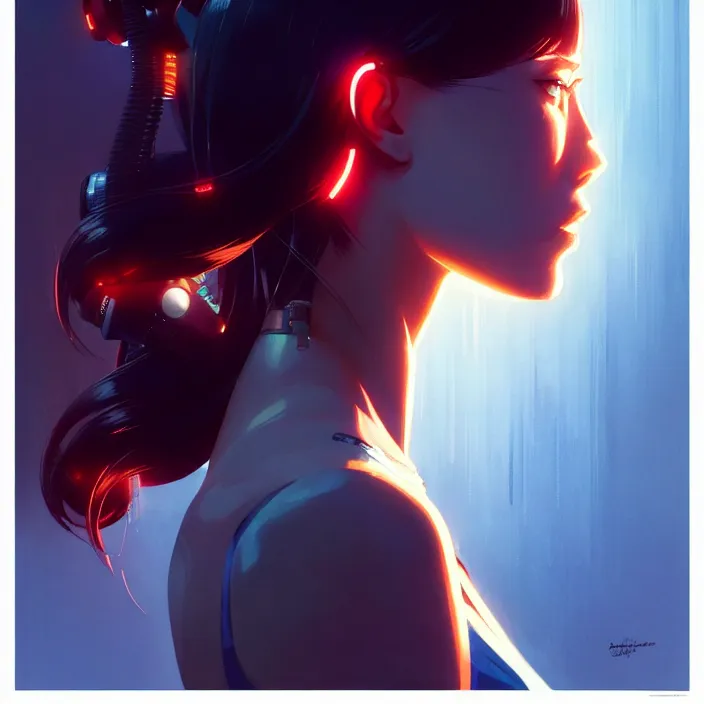 Image similar to side portrait of cyborg girl | | head and shoulders only, audrey plaza, fine detail!! anime!! realistic shaded lighting!! poster by ilya kuvshinov katsuhiro otomo ghost - in - the - shell, magali villeneuve, artgerm, jeremy lipkin and michael garmash and rob rey