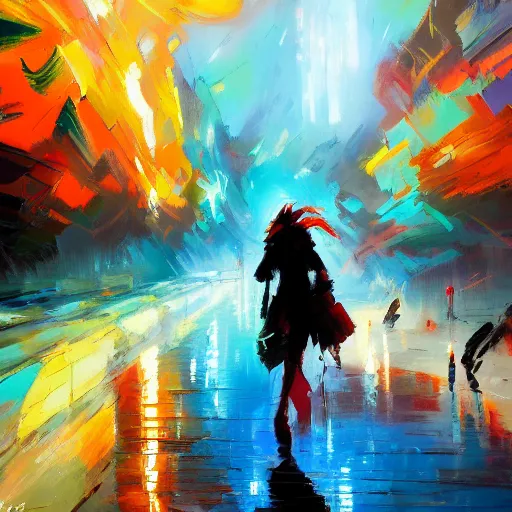 Prompt: acrylic palette knife, impressionism and expressionism, bold pastel colors, expressive brushstrokes, overall sense of movement in the composition. a warp drive hitting infinite density, by andreas rocha, trending on artstation