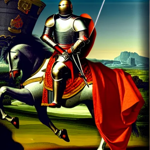 Image similar to full - body - front - shot, donald trump, knight'armor, crown, renaissance painting of a knight, detailed face