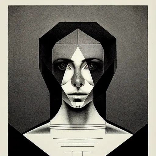 Prompt: lithography bauhaus conceptual figurative post - morden monumental portrait, illusion surreal art, highly conceptual figurative art, intricate detailed illustration, controversial poster art, polish poster art, geometrical drawings, no blur
