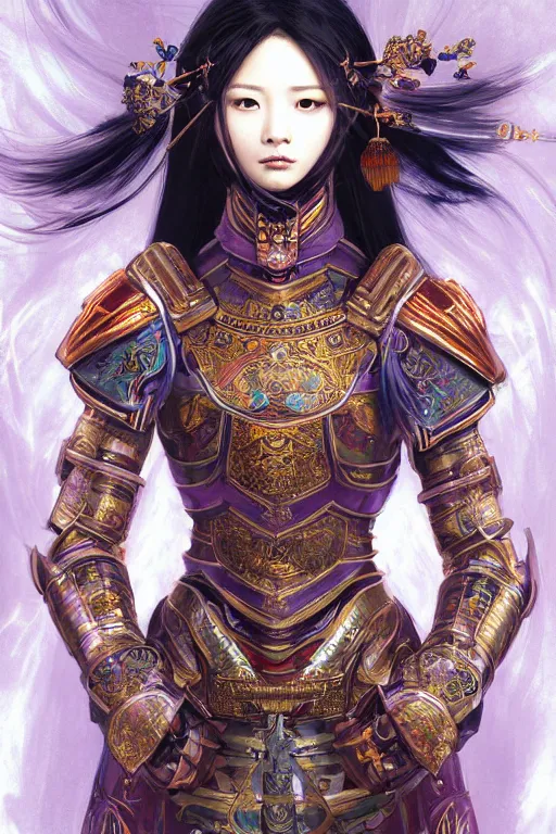 Prompt: beautiful and divine and holy and elite and colorlpunk three kingdom chinese female armor knight portrait like twice tzuyu+shinnyy eyes+front face with light flowing hair, ultradetail face, art and illustration by tian zi and craig mullins and WLOP and alphonse mucha, fantasy, intricate complexity, human structure, human anatomy, fantasy character concept, watermark, blurry, hyperrealism 8k