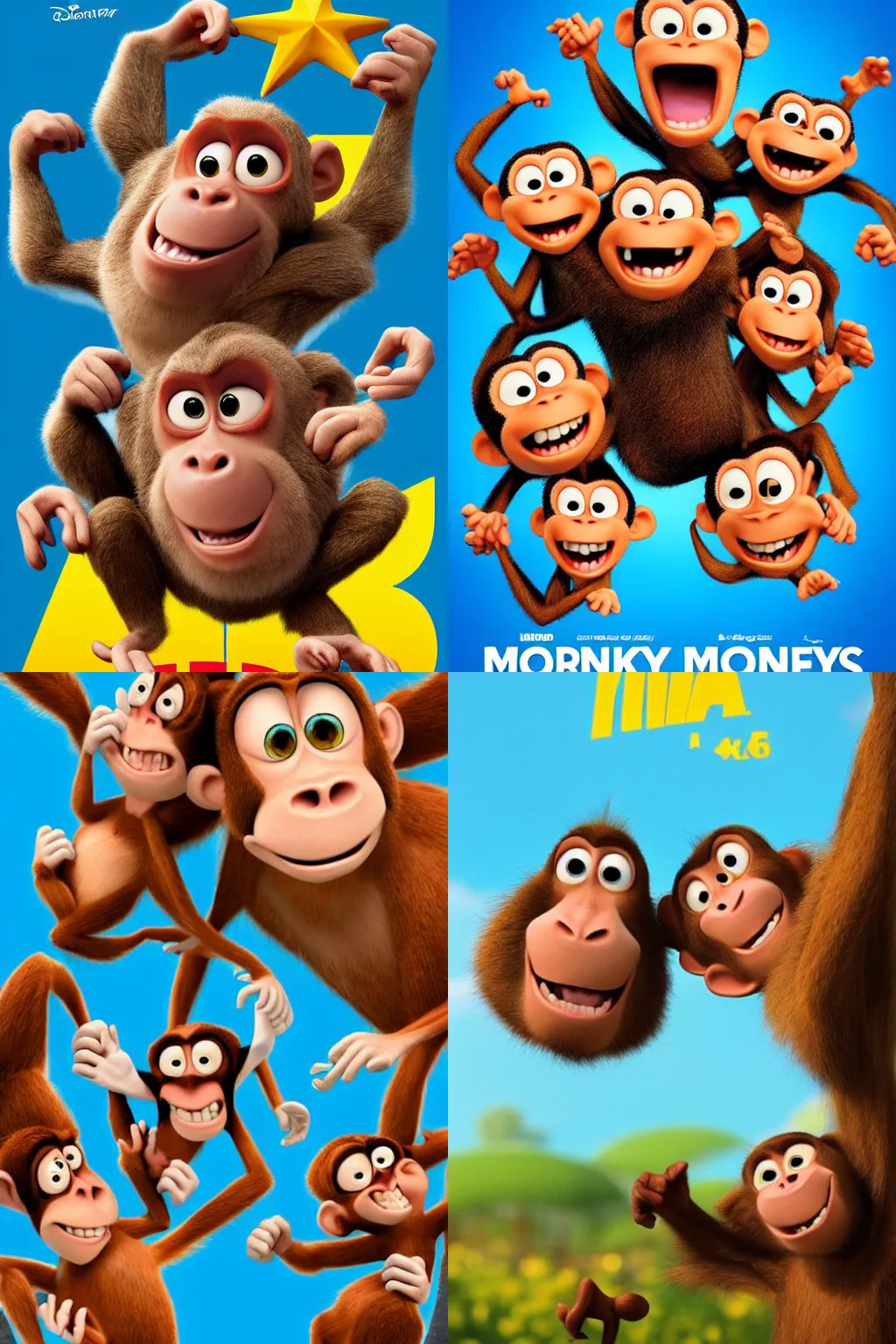 Prompt: pixar movie posters about monkeys animated film