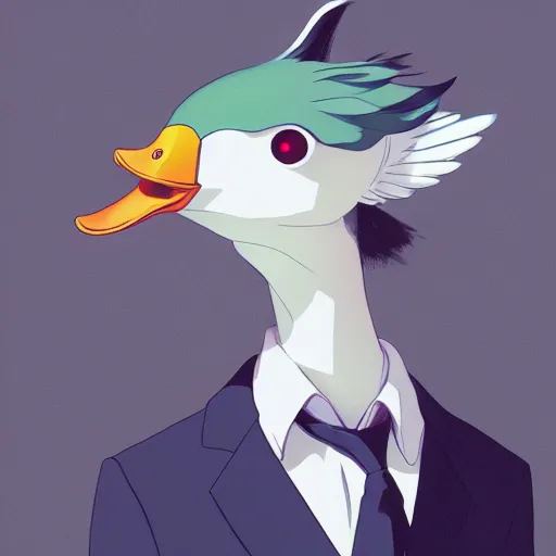 Image similar to a duck wearing a business suit, illustration concept art anime key visual trending pixiv fanbox by wlop and greg rutkowski and makoto shinkai and studio ghibli and kyoto animation symmetrical facial features