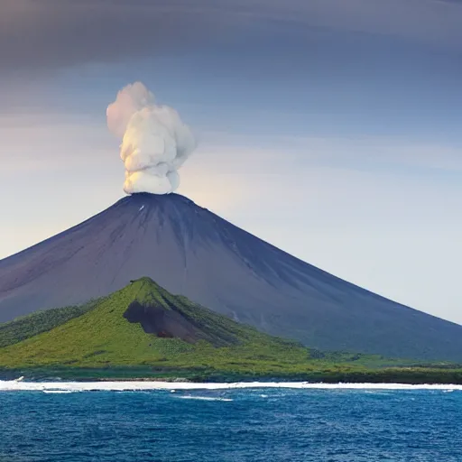 Image similar to volcano on an island and the ocean in the background