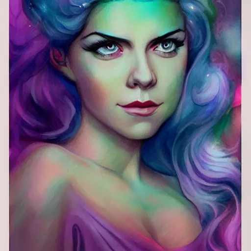 Image similar to marina diamandis, trending on arstation, by vanessa lemena dn charlie bowater, colorful pastels watercolor artwork painting