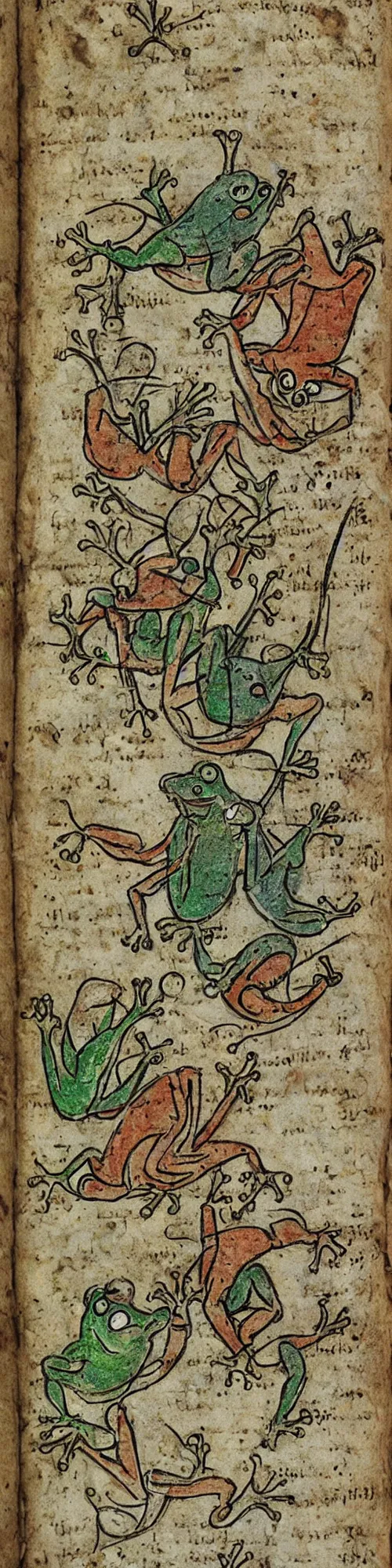 Image similar to medieval marginalia with frogs