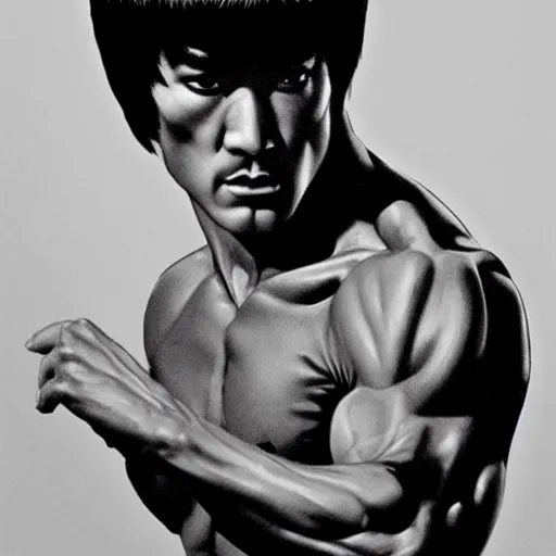 Prompt: Bruce Lee pondering his Orb by Todd Lockwood