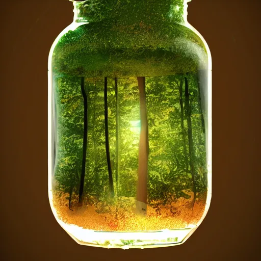 Prompt: a forest in a jar, digital art, trending on artstation