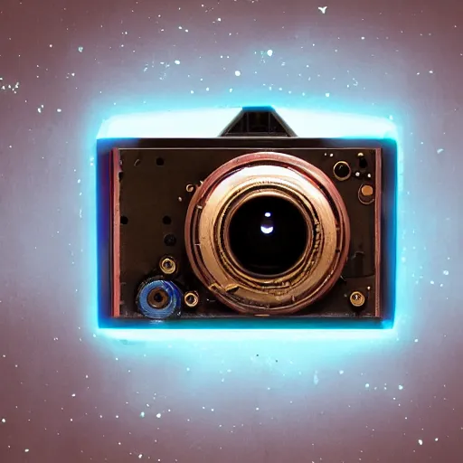 Prompt: cardboard camera, steampunk, extreme closeup, center frame, symmetric, rim light, bioluminescence, electric, soft, concept art, intricate details, highly detailed, colorful, photorealistic, disney pixar, octane render, iridescent, anime, 8 k