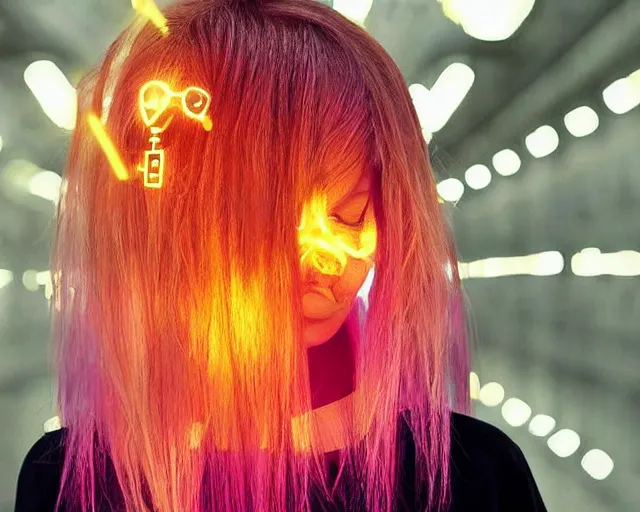 Image similar to glowing hair, complex cybernetic beings, *, * * *, * * * * *