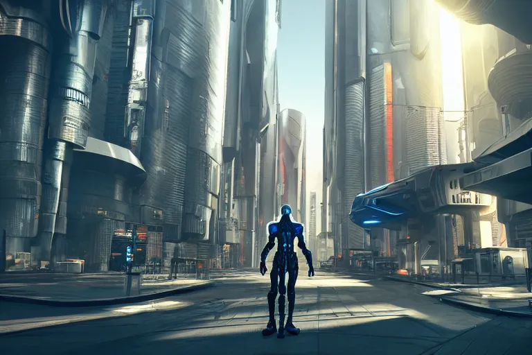 Image similar to cyberpunk alien concept inspired street, futuristic look, highly detailed body, very powerful, photorealistic camera shot, bright studio setting, studio lighting, crisp quality and light reflections, unreal engine 5 quality render