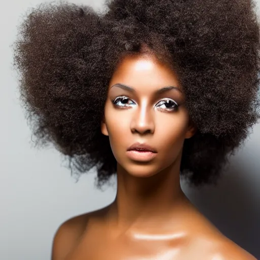 Prompt: portrait of a beautiful black female model with a white afro 8k, ultra HD