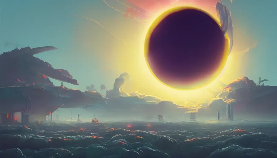 Image similar to solar eclipse in space, detailed, simon stalenhag, artstation