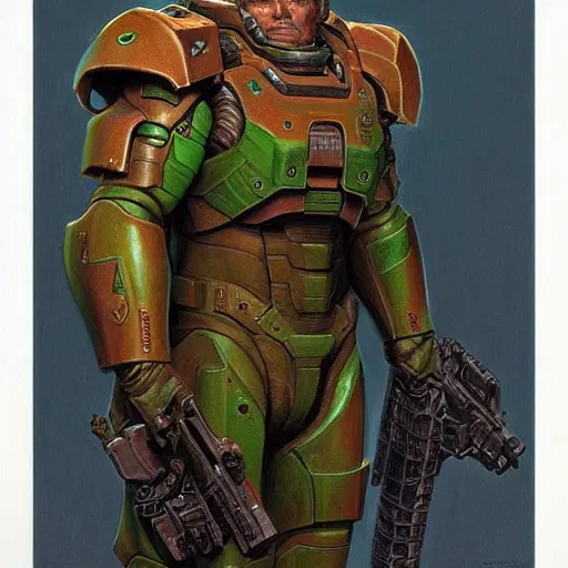 Prompt: The Doomguy, art by Donato Giancola and James Gurney, digital art, trending on artstation