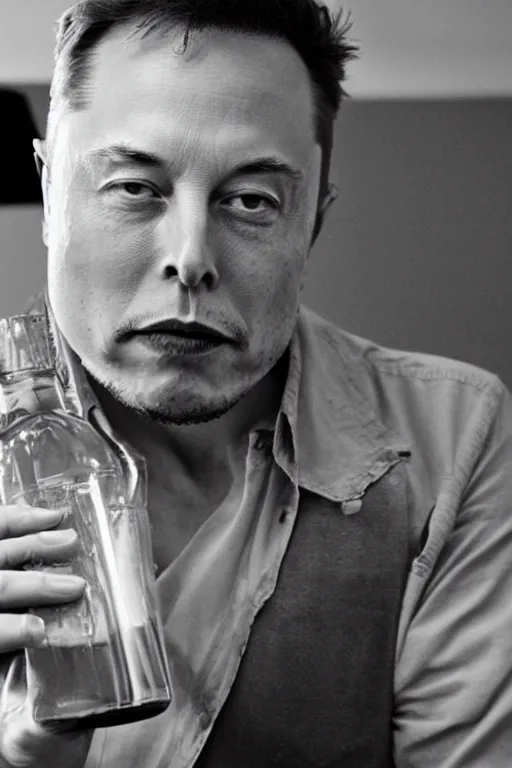 Image similar to detailed photo of elon musk drinking vodka