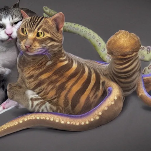 Image similar to hybrid cat and octopus, photograph, highly realistic