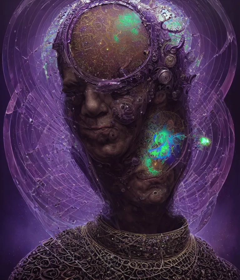 Image similar to front!!! shot of a court jester!!! character, mesmerizing fractal hypercubes, dark holography!!!, future, oil slick, crystalline edges, (((intricate))), elegant, highly detailed, centered, (((artstation, concept art, smooth, sharp focus, artgerm, Tomasz Alen Kopera, Peter Mohrbacher, donato giancola, Joseph Christian Leyendecker, WLOP, Boris Vallejo))), ((raytracing)), mugshot!!!!!, ugly!!!!!!, octane render, nvidia raytracing demo, octane render, nvidia raytracing demo, octane render, nvidia raytracing demo, grainy, muted, 8K, digitalblasphemy, metatron