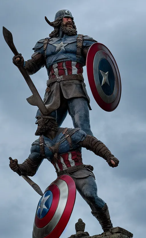 Prompt: Statue of viking Captain America