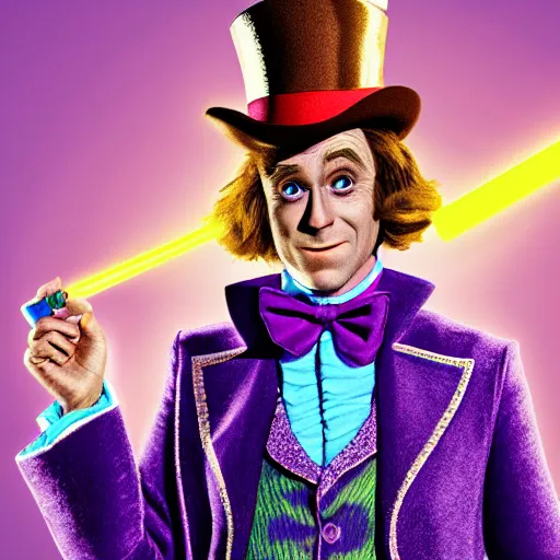 Prompt: Unity 3d render of Willy Wonka as a Jedi. 4k. Portrait.
