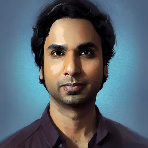 Prompt: “ portrait of kunal nayyar by greg rutkowski, young, attractive, highly detailed portrait, scifi, digital painting, artstation, concept art, smooth, sharp foccus ilustration, artstation hq ”