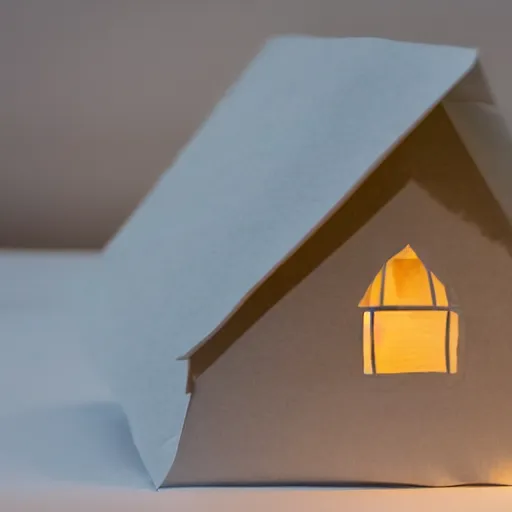 Prompt: a house made from layered paper, ambient light