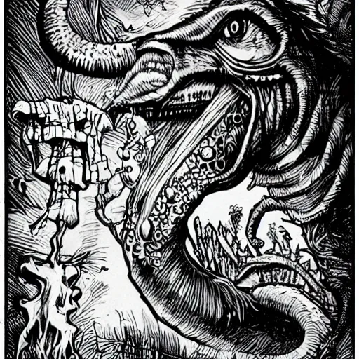 Image similar to beware the jubjub bird, and shun the frumious bandersnatch | by lewis carroll and hp lovecraft with doctor seuss and hr giger