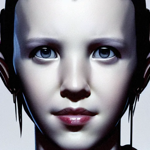 Image similar to Portrait of happy Millie Bobby Brown by Yoji Shinkawa, octane render