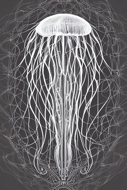 Image similar to luminescent jellyfish, symmetrical, highly detailed, digital art, sharp focus, skeleton, trending on art station, lavalamp