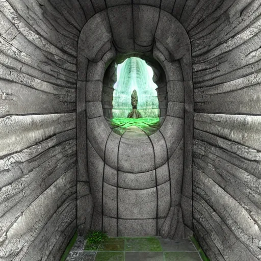 Prompt: a gateway to heaven in a surreal and organic stone monument to cthulhu