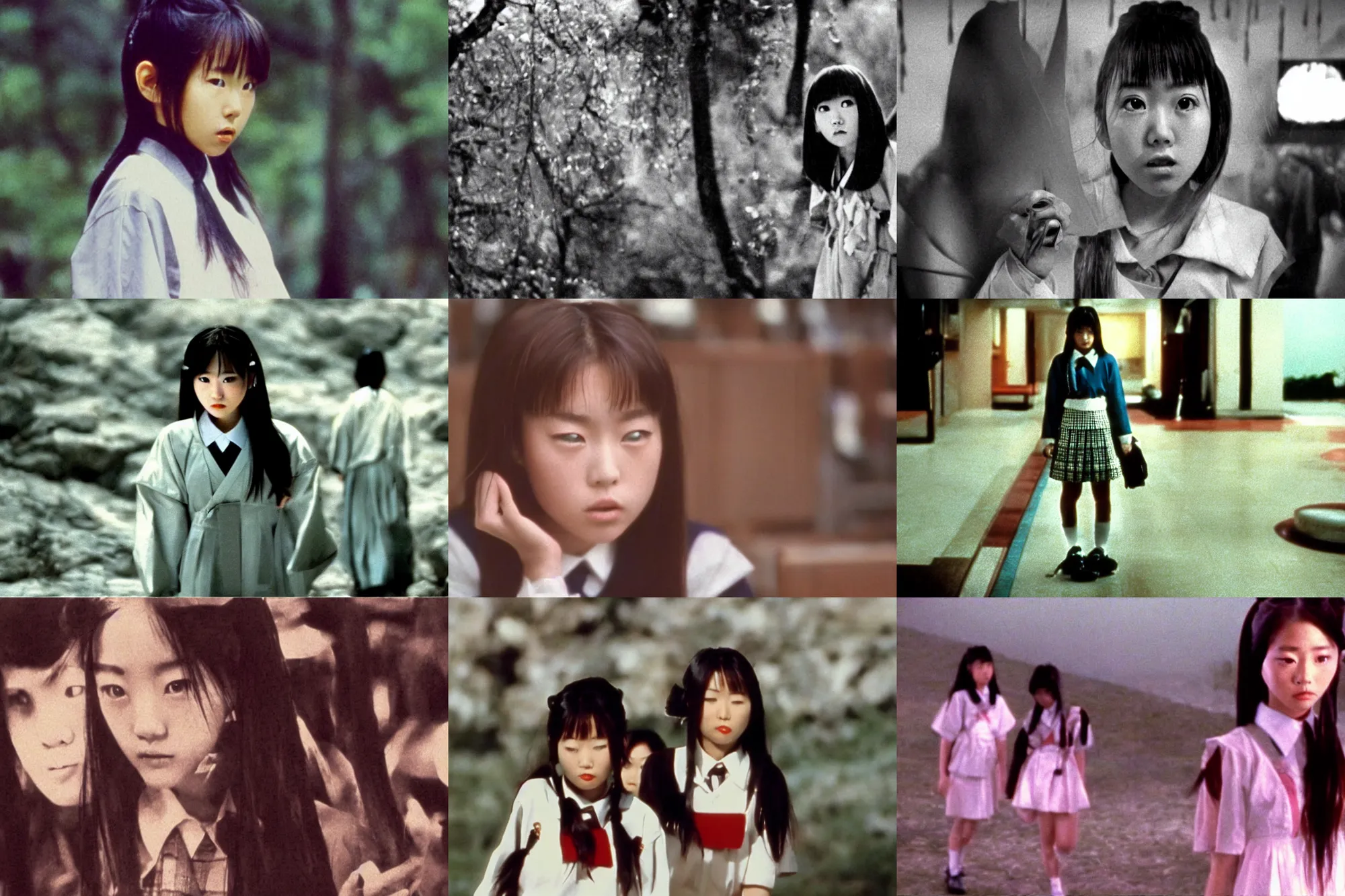 Prompt: epic, cinematic 1 9 9 0 s film still movie shot of a mystical occult japanese schoolgirl