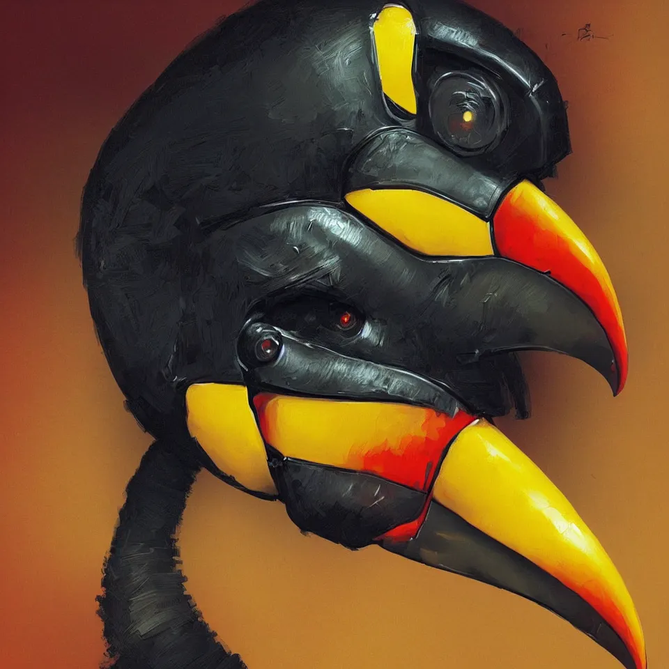 Image similar to portrait robot toucan, digital painting, digital art, beautiful, cinematic, 4 k, ultra hd, art by frank frazetta, dynamic lighting