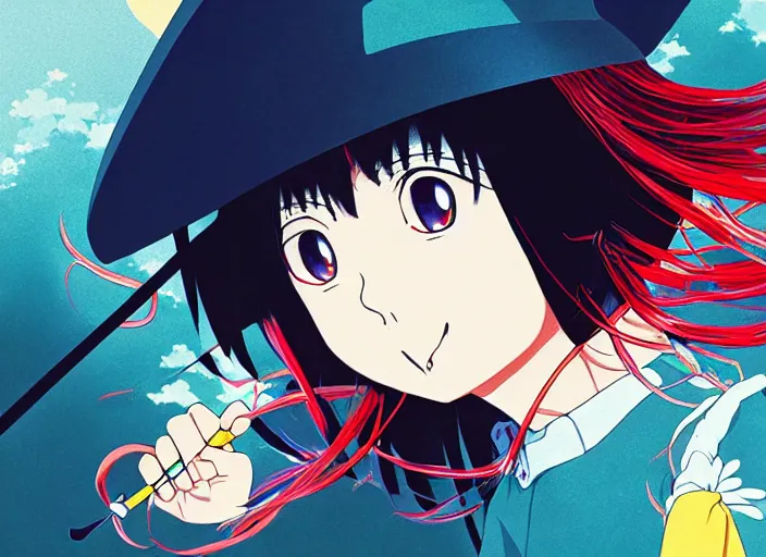 Image similar to naoyuki onda, editorial illustration colorful, anime portrait of shiina ringo, little witch academia, yoh yoshinari, manga, ilya kuvshinov, fine texture, realistic shading, fine details, matte colors, dramatic lighting, dynamic composition, moody, vivid, volumetric, stippled lighting, cinematic