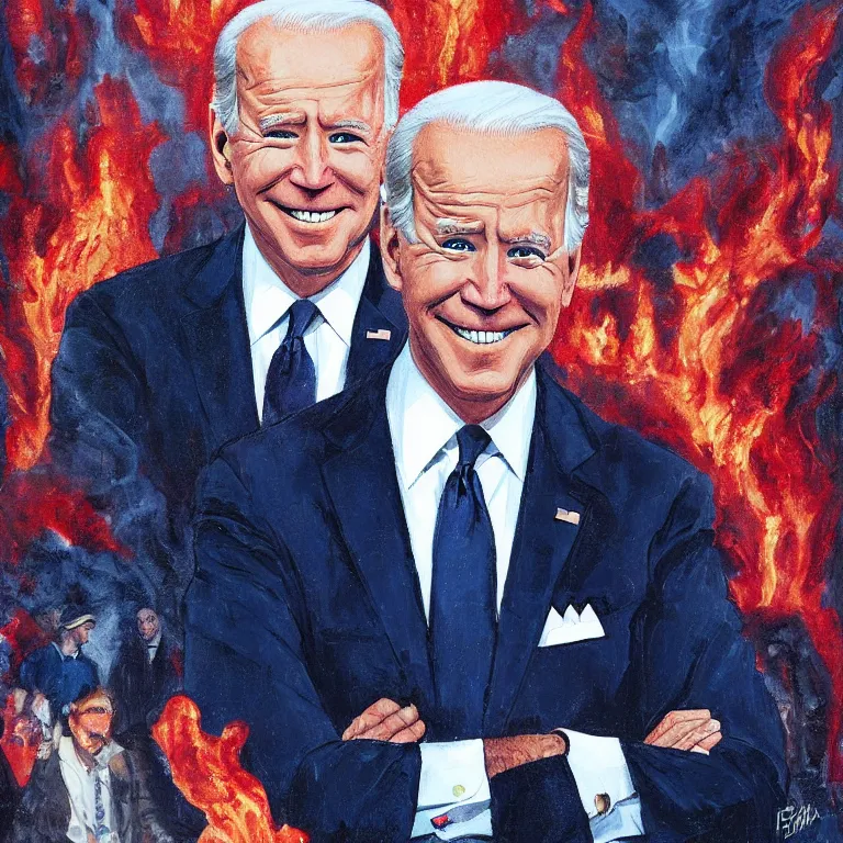 Prompt: Joe Biden in Hell, painting