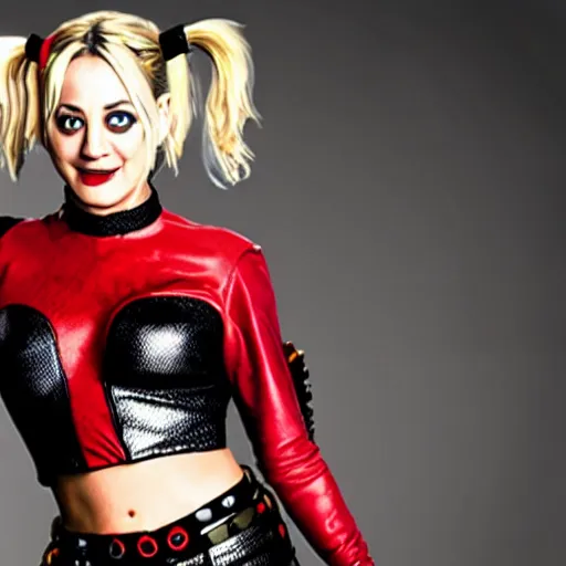 Image similar to A still of Kaley Cuoco as Harley Quinn