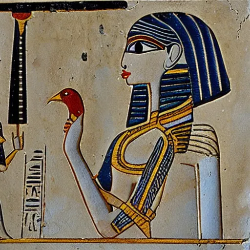 Image similar to egyptian hieroglyph women with a bird flying