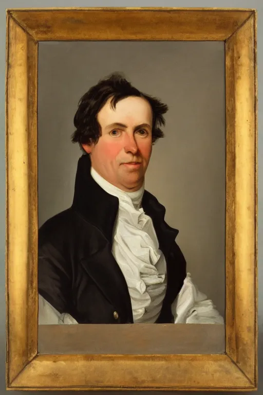 Image similar to a head and shoulders portrait painting of an anthropomorphic!!!!!!!!!! donkey!!!!!!!!!! wearing a colonial outfit without a hat looking off camera, a character portrait, american romanticism, oil on canvas, soft focus