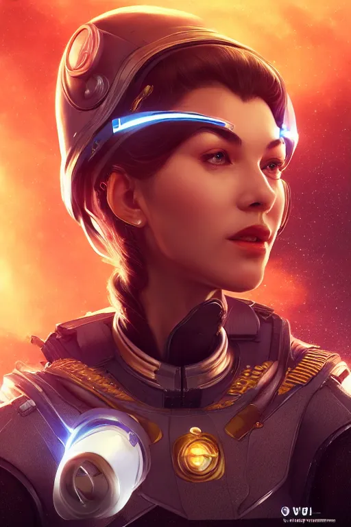 Image similar to highly detailed portrait of a female starship captain wearing a fancy uniform, detailed eyes, art by wlop and artgerm, spaceship environment, trending on artstation, sharp focus, illustration, caustics, octane render, 4 k, radiant light