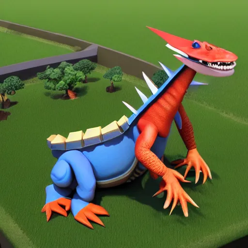 Prompt: clash royale model of a giant lizard with a long tongue