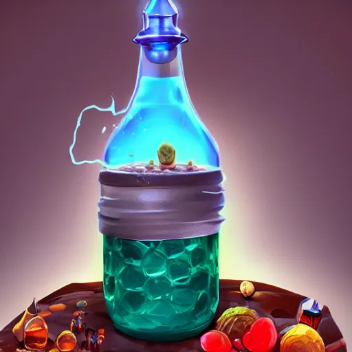 Image similar to Health Potion, dramatic light, glowing liquid, artstation