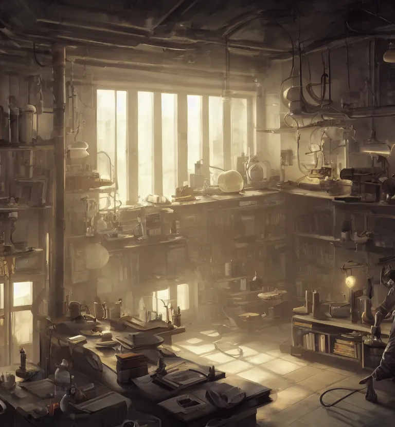 Image similar to a scientists in his lab while bodybuilding unreal render cinematic lighting art by bussiere rutkowski andreas rocha